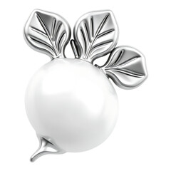 Shiny 3D Rendered Silver Radish with Leaves