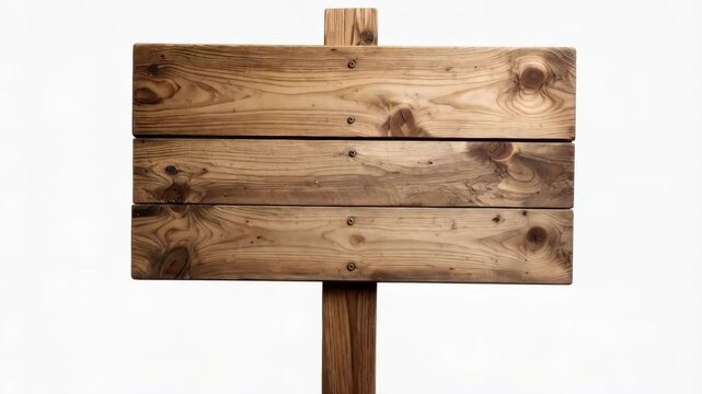Rustic wooden signboard with planks and a post for adding text, announcements, or signs against a clean white backdrop.
