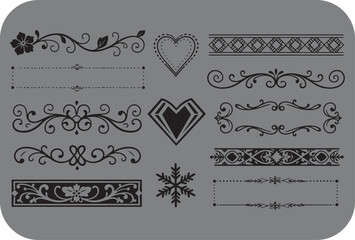 Collection of elegant black and white decorative elements for design projects