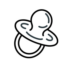 Pacifier icon in simple line art style for baby products