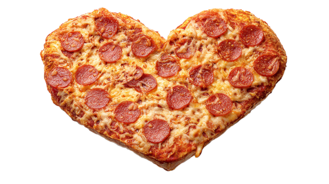Heart shaped pepperoni pizza for love day on transparent background - Powered by Adobe