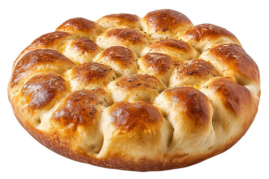 Golden-crust artisan Italian focaccia bread with rosemary and sea salt, ultra-high-resolution PNG cutout on transparent background ideal for bakery menus, packaging mock-ups and food blogs