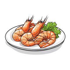 Cooked shrimp with parsley garnish isolated on transparent background