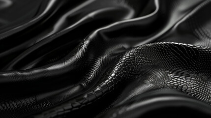 Black crocodile-embossed leather with glossy finish and deep pattern relief.