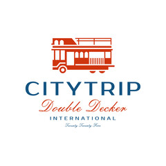 Obraz premium Double decker bus logo. City trip bus transportation icon logo