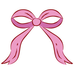 Hand-drawn Elegant Pink Ribbon Bow Cute Illustration	