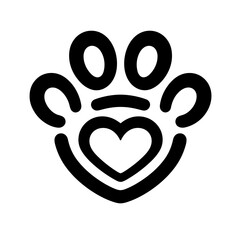 Paw print with heart symbol in minimalist black design  