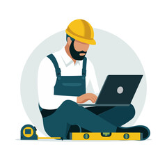 Construction Engineer Using Laptop Computer for Digital Project Management