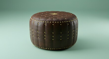 Fototapeta premium Photograph of a Leather Ottoman with Gold Studs on a Solid Background