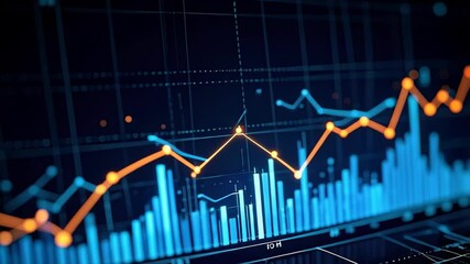 Blue and orange stock market chart on a dark background displaying financial data and trends - Powered by Adobe