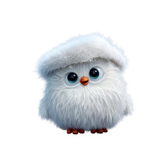 Fototapeta premium Adorable Fluffy White Chick in Winter Hat - Cute Cartoon Bird Character
