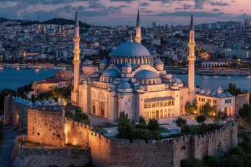 Istanbul Mosque at dusk, city view