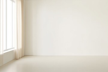 Bright sunlight illuminating empty room with beige floor and white wall, perfect for showcasing furniture or decoration