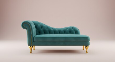 Teal Chaise Lounge with Gold Accents - 3D Rendering