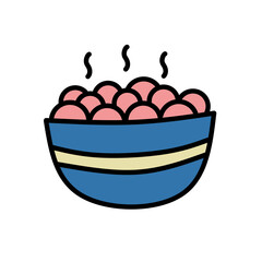Meatball bowl cartoon design, meatball bowl icon
