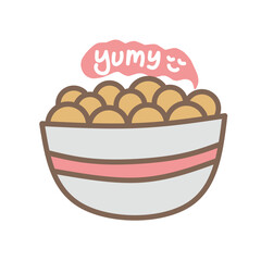 Meatball bowl cartoon design, meatball bowl icon