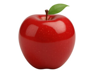 A vibrant, realistic red apple with a green leaf