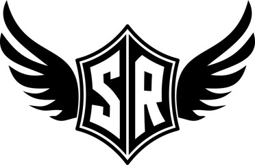 SR logo emblem with winged and shield template