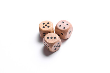 Wooden dice on a white background