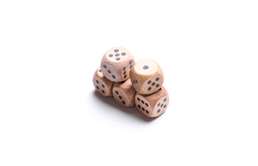 Wooden dice on a white background