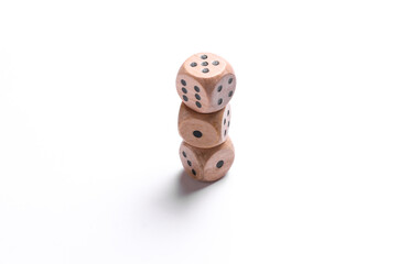 Wooden dice on a white background