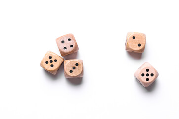 Wooden dice on a white background