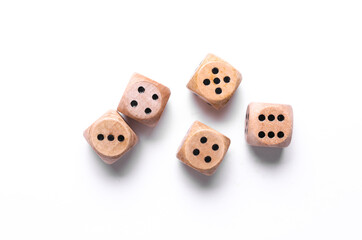 Wooden dice on a white background