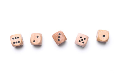 Wooden dice on a white background