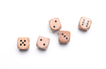 Wooden dice on a white background