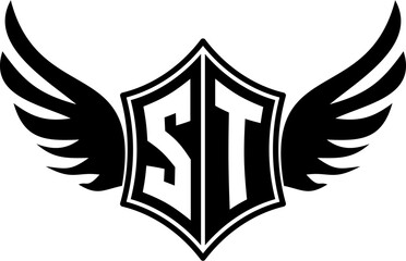 ST logo emblem with winged and shield template