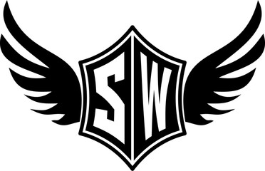 SW logo emblem with winged and shield template