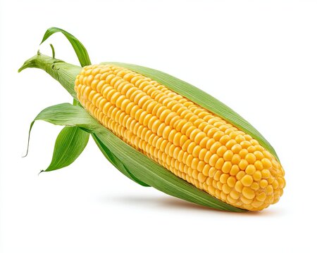 Fresh, ripe corn on the cob with vibrant yellow kernels and green husk.