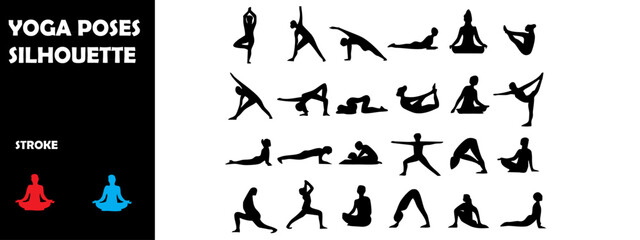 Yoga Poses Silhouette Vector Set – Meditative and Fitness Postures