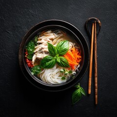 Bowl of chicken noodle soup with fresh herbs (2)