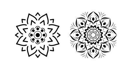 Set of round flower mandalas isolated on white background