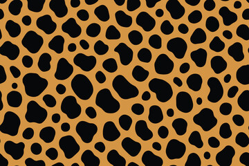 Seamless hyena fur pattern with scattered black spots on orange background