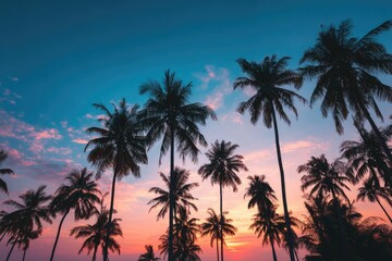 Silhouetted palm trees at sunset