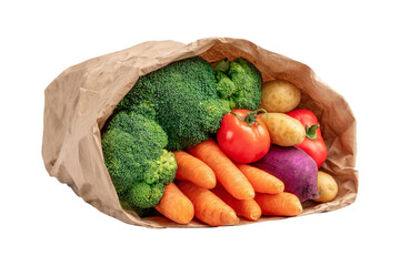 Mixed vegetables in brown paper bag for market,isolated on transparent background.