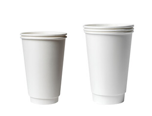 Set of white paper cup with two cups and three cup layers,for hot drinks, isolated on transparent background.