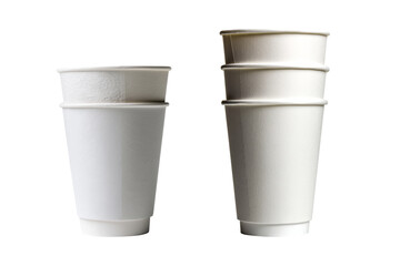 Set of white paper cup with two cups and three cup layers,for hot drinks, isolated on transparent background.