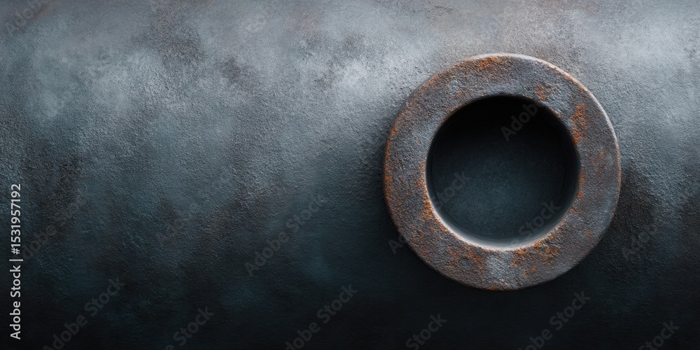 Aufkleber Weathered Industrial Pipe with Rusted Circular Flange Showing Oxidation and Surface Texture, Symbolizing Infrastructure Aging and Pressure System Vulnerabilities