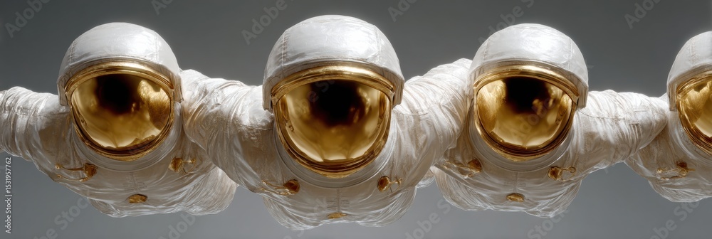 Aufkleber Futuristic Orbital Mission with Astronauts Floating in Zero Gravity in Detailed Spacesuits Symbolizing Teamwork and Innovation in Space Exploration