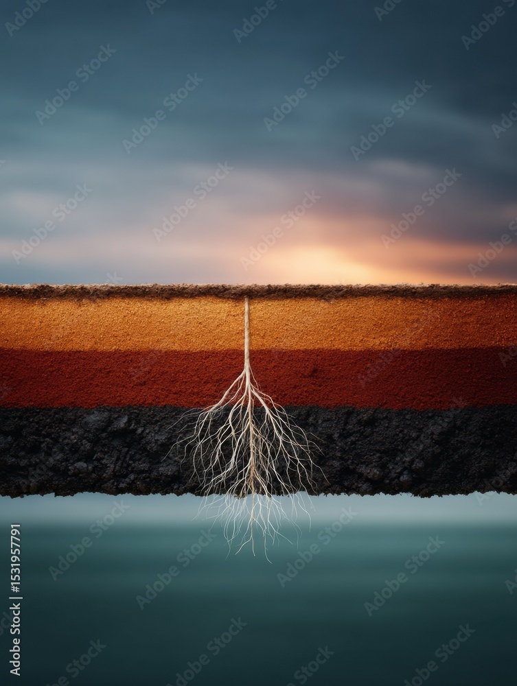 Poster Cross-Section of Farmland Soil Layers with Crop Roots Showing Nutrient Profile and Soil Conservation for Sustainable Agriculture Education and Eco Awareness