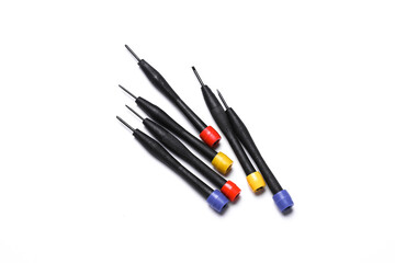 Set of collet screwdrivers on white background