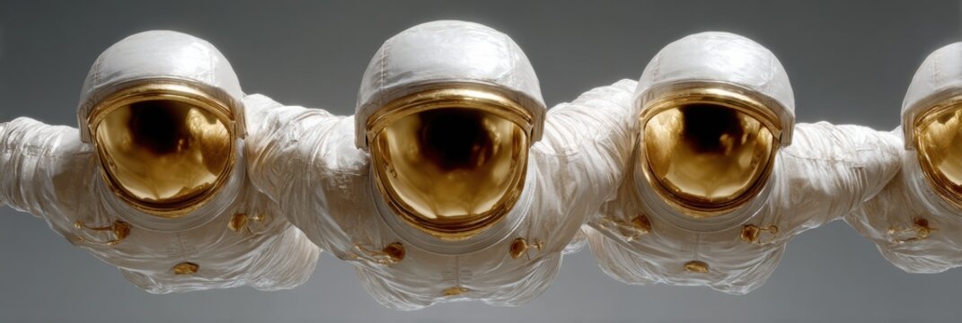 Futuristic Orbital Mission with Astronauts Floating in Zero Gravity in Detailed Spacesuits Symbolizing Teamwork and Innovation in Space Exploration - Powered by Adobe