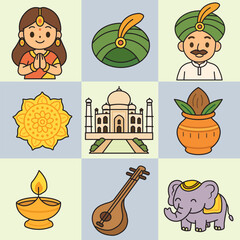 Cute Adorable Indian Culture Cartoon.