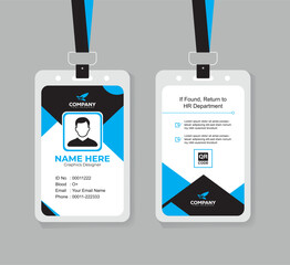 Professional Modern ID Card Template for Corporate Staff and Employees Editable Design with QR Code in Blue, Black, and White