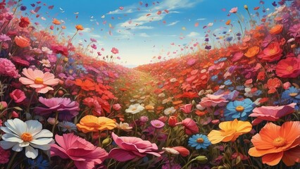 Vibrant Abstract Wallpaper Featuring Red and Blue Flowers