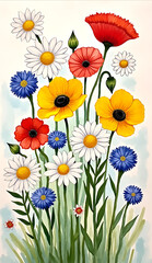 Colorful Floral Design with Various Flowers in Bright Colors on a Soft Background