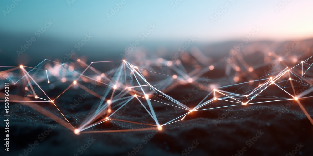 Poster Digital network grid integration with glowing nodes and interconnected lines symbolizing smart infrastructure and advanced technology for data connectivity